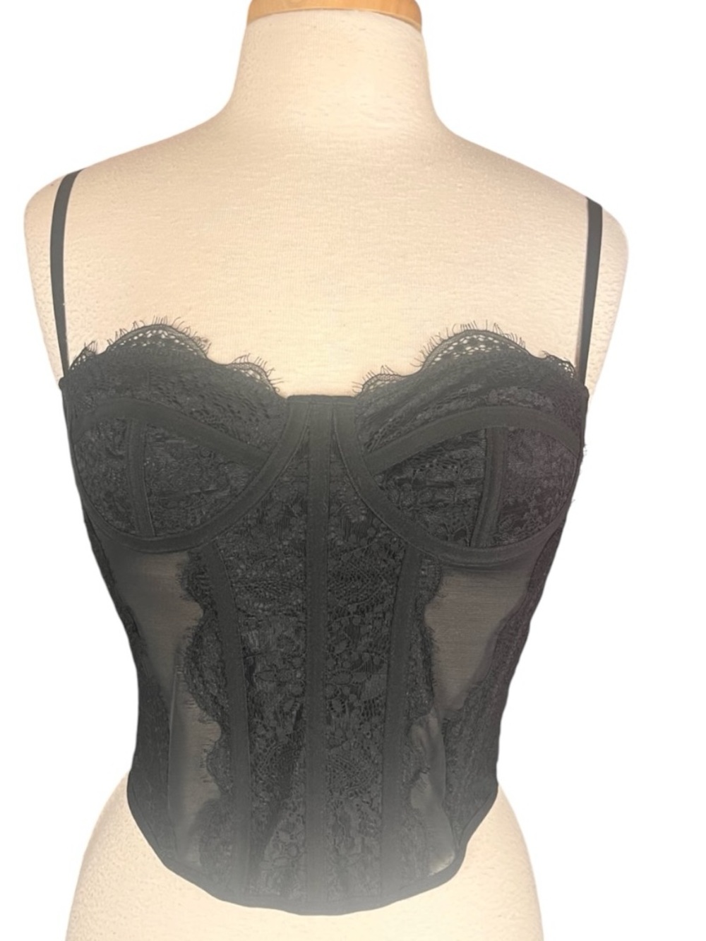 Black Lace Bustier Size Medium Goth Whimsigoth Dark Romantic Semi Sheer Sexy